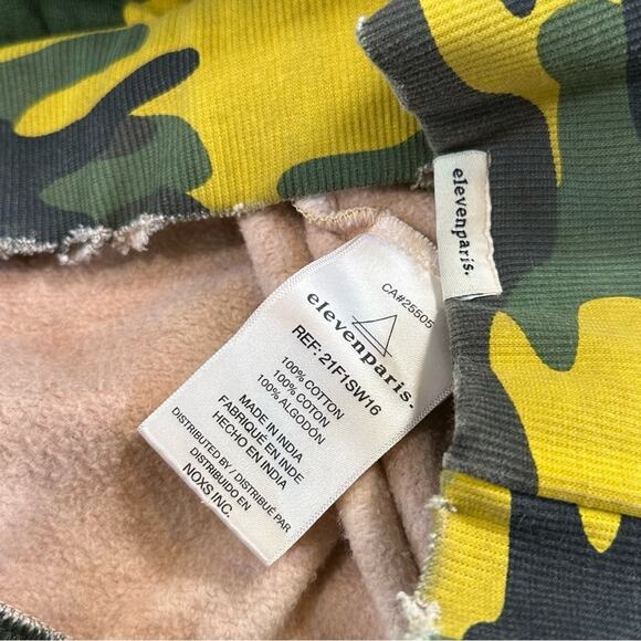 Eleven Paris Men's Acid Green Camo Distressed Hoodie Sweatshirt Size S $170 - Picture 5 of 12